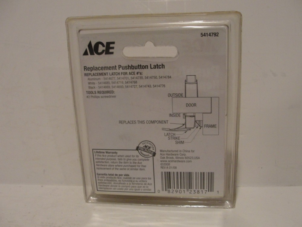 ACE Pushbutton Latch Replacement Handle White, # 5414792