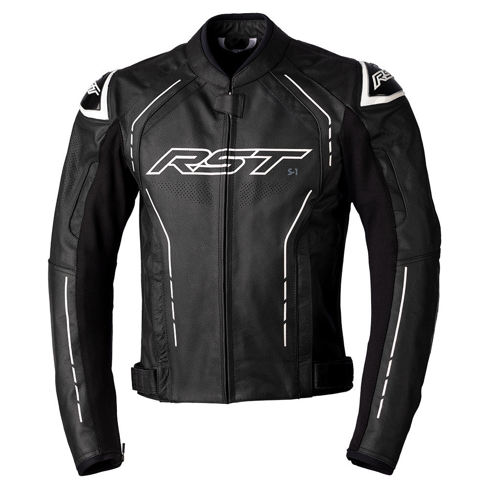 RST S1 CE Mens Leather Jacket - Black / Black / White