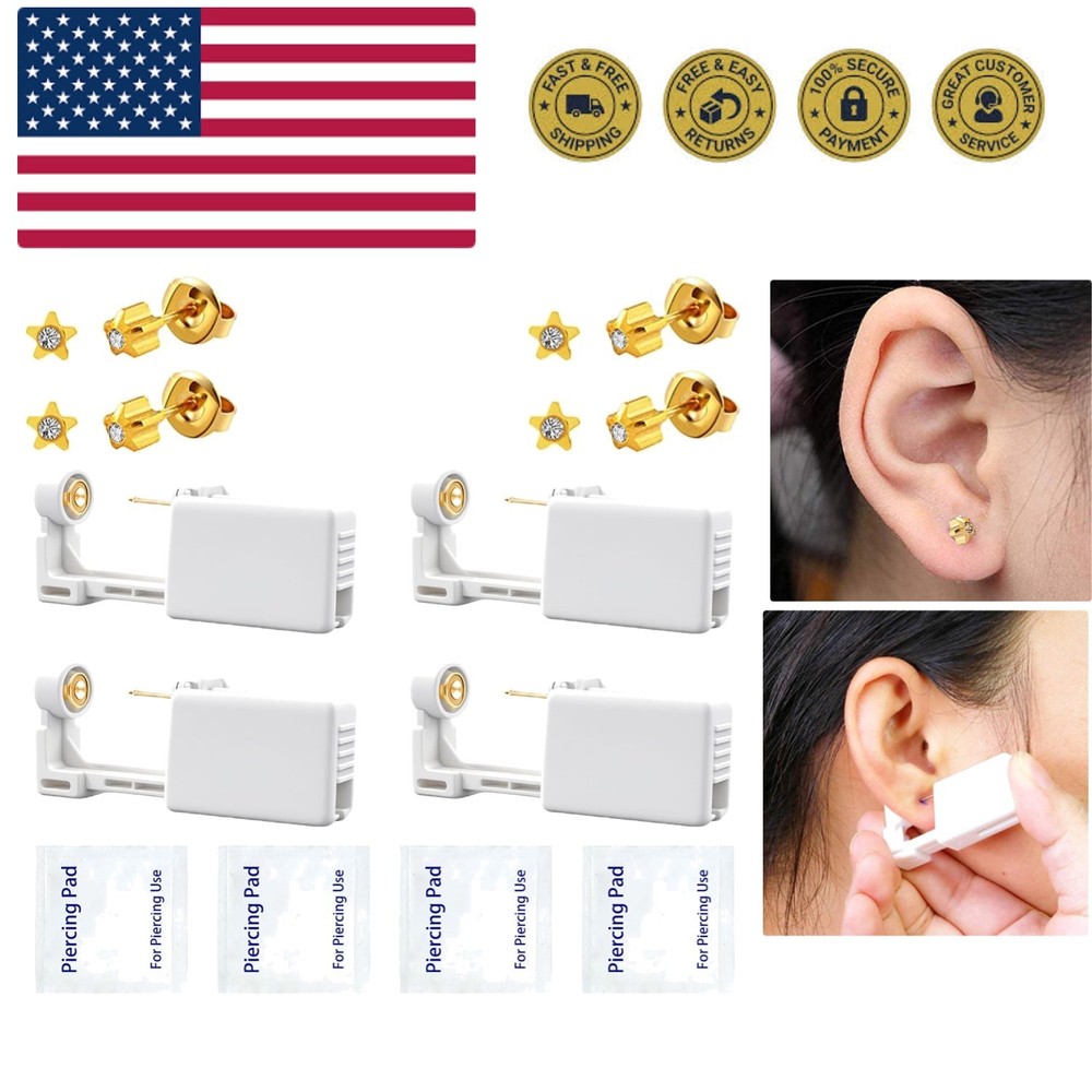 4 Pack Self Ear Piercing Gun Kit, Disposable Self Ear Piercing Gun Kit with E...