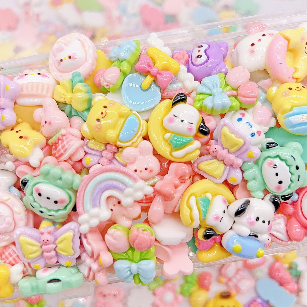 FULUSODO 60pcs Embellishments Cute Set, Flat Back Bulk Small, multicoloured