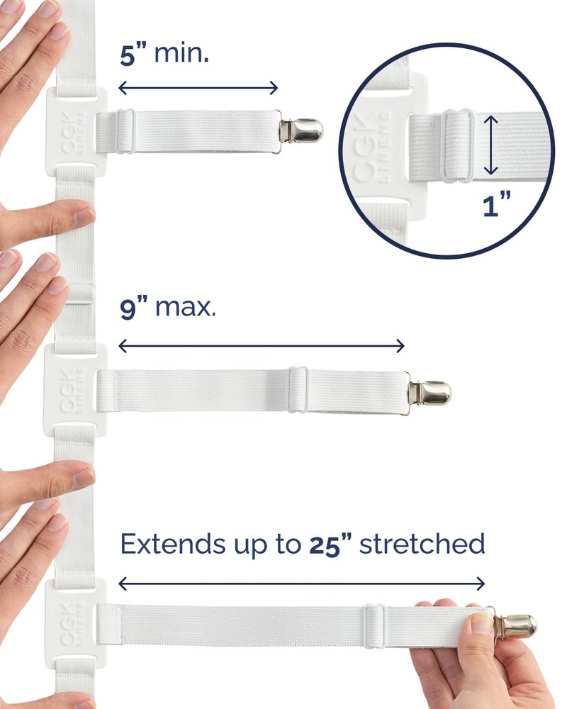 Bed Sheet Holders - Adjustable Elastic Fasteners with Metal Clips - Sheet Cli...