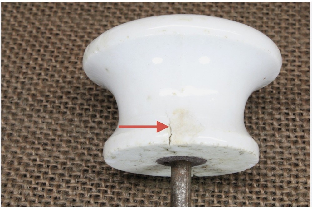 4 Old Knobs 2” Drawer Pulls Door White Porcelain 1800's Square Nuts Vintage CHIP