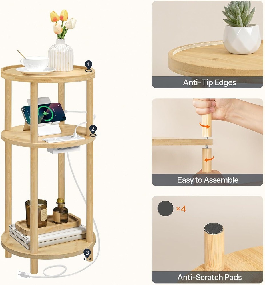 HOOBRO Side Table End Table 3-Tier Storage Shelves Nightstand Sofa Table