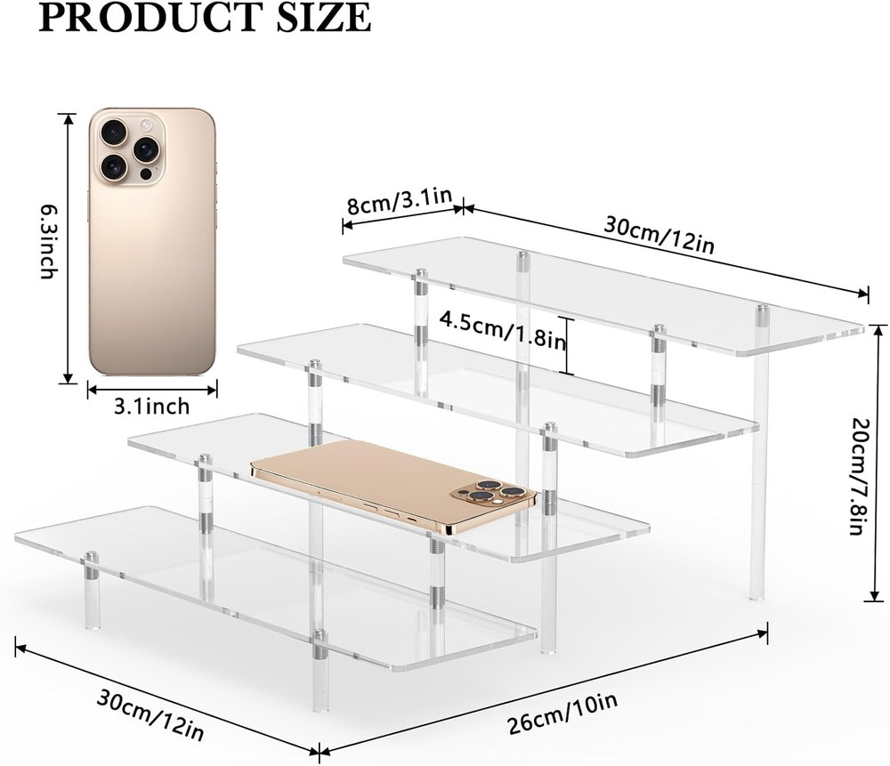 Acrylic Display Riser Stand Shelf Clear 4 Tier Cupcake Stand Perfume Display Hol