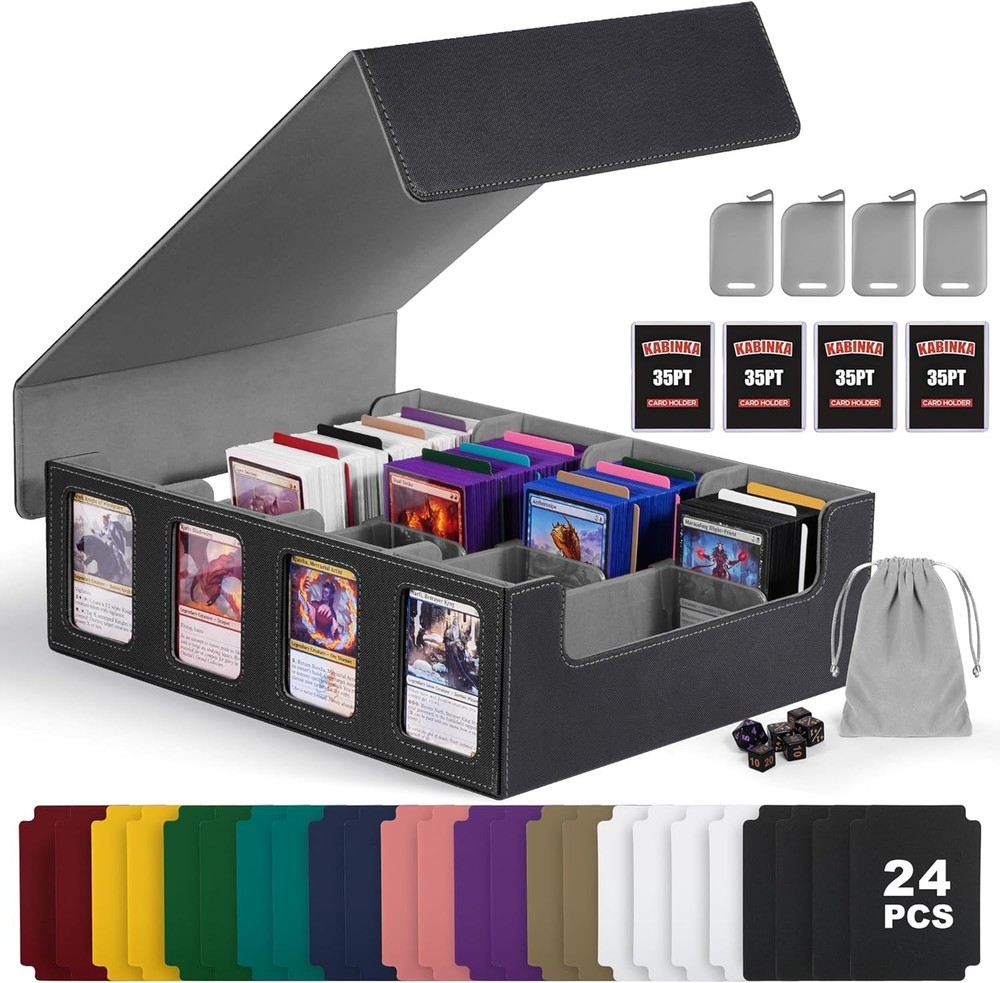 Trading Card Storage Box with Commander Display, 4-Row Deck Case with Removab...