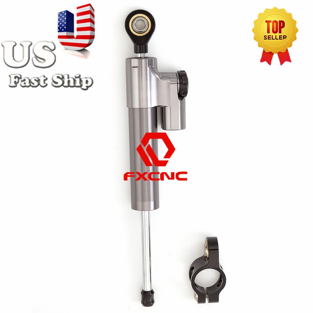 CNC Grey Universal Steering Damper Motorcycle Stabilizer Linear Reversed Control
