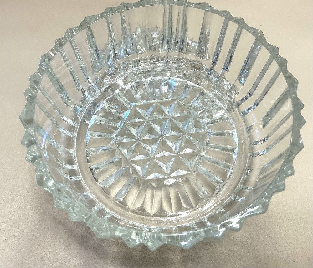 Anchor Hocking Crystal Covered Round Lid Geometric Pattern Candy Trinket Dish