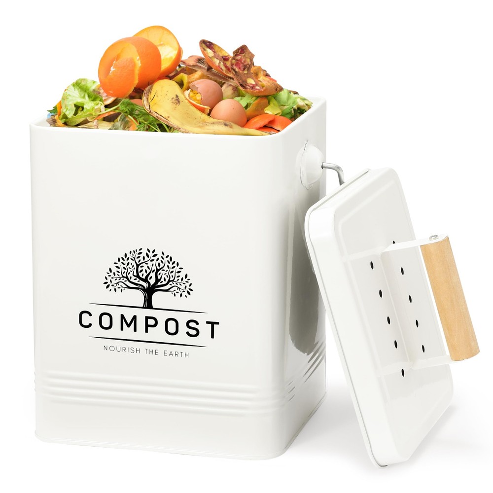 Kitchen Compost Bin, 1.7 Gallon Countertop Compost Bin with Lid, Indoor Compo...