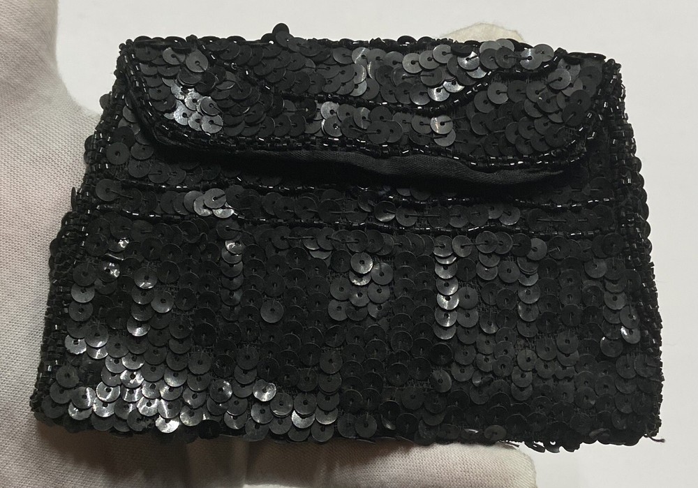 Change Purse Black Sequence Hand Made In Belgium