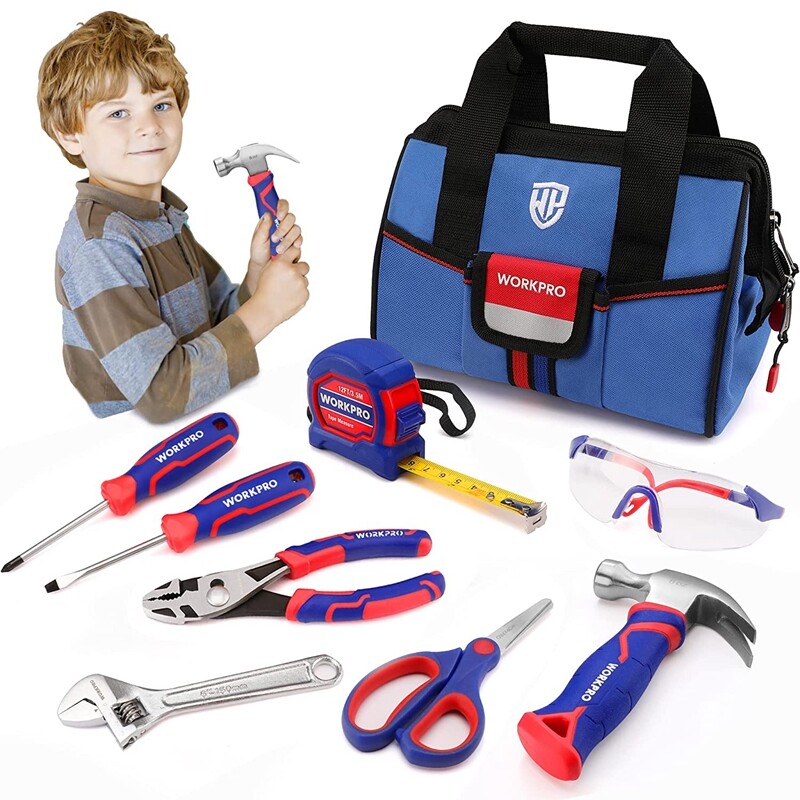 WORKPRO Kid Real Hand Tool Set Children DIY Building Junior Tool Kit Storage Bag
