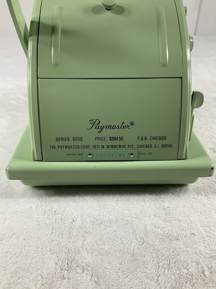 Vintage Paymaster Check Protector Machine Green Metal Chicago IL