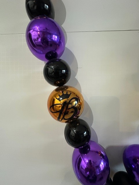 Jumbo Mardi Gras Bead Necklace Bud Light Branded Purple Black Gold 42 Inch