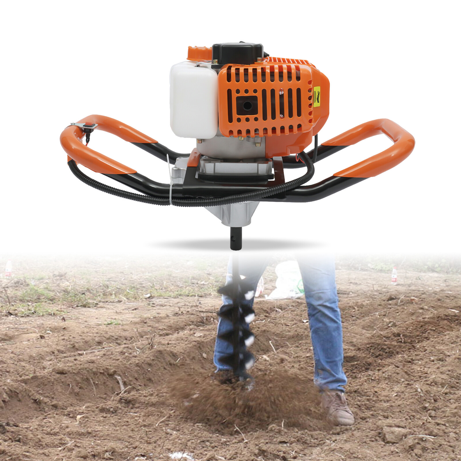 Earth Auger Digging Machine Gas Powered Post Hole Digger Durable 52CC 2-Stroke