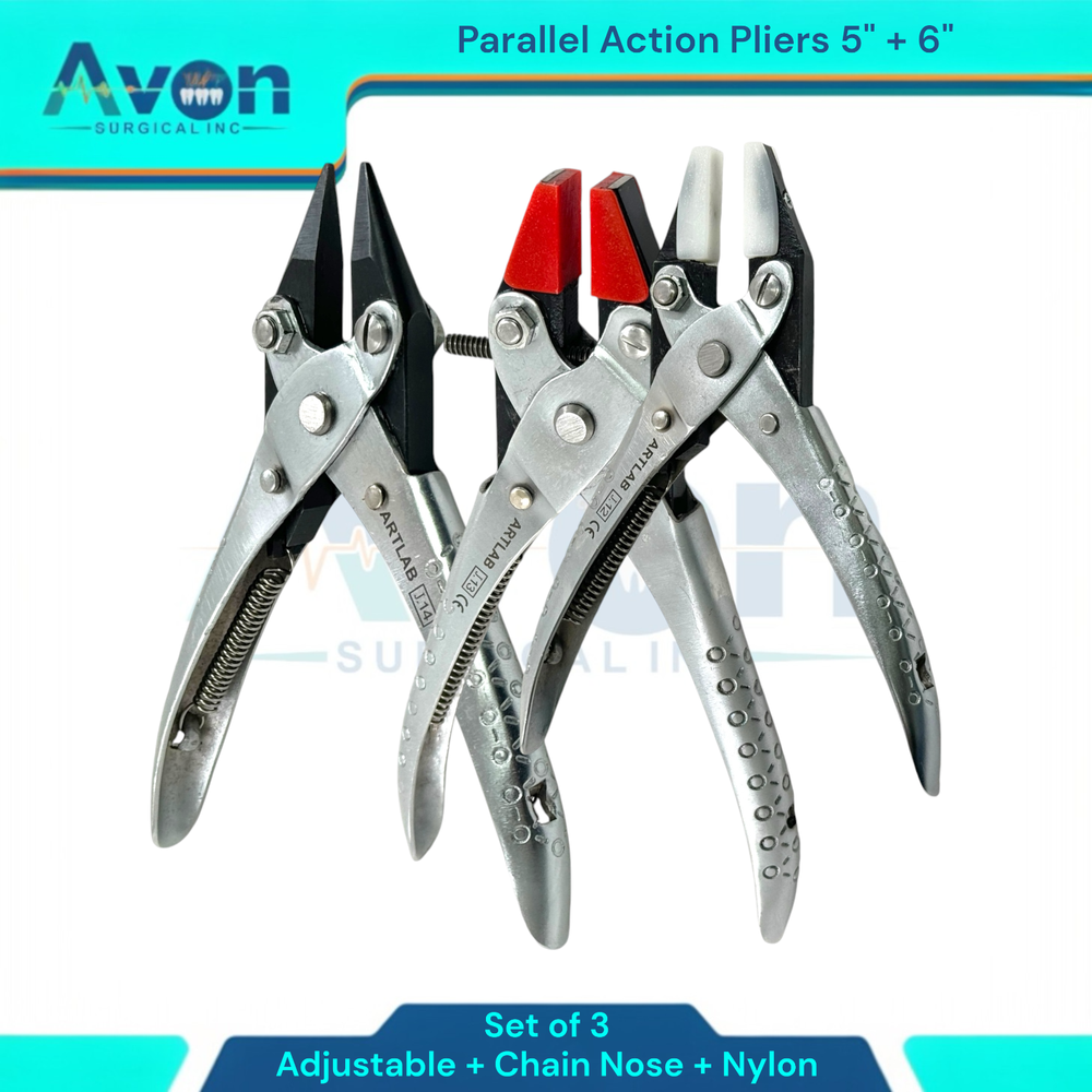 3 Pack - Parallel-Action Pliers with Nylon Jaws, Adjustable Nose, Chain Nose