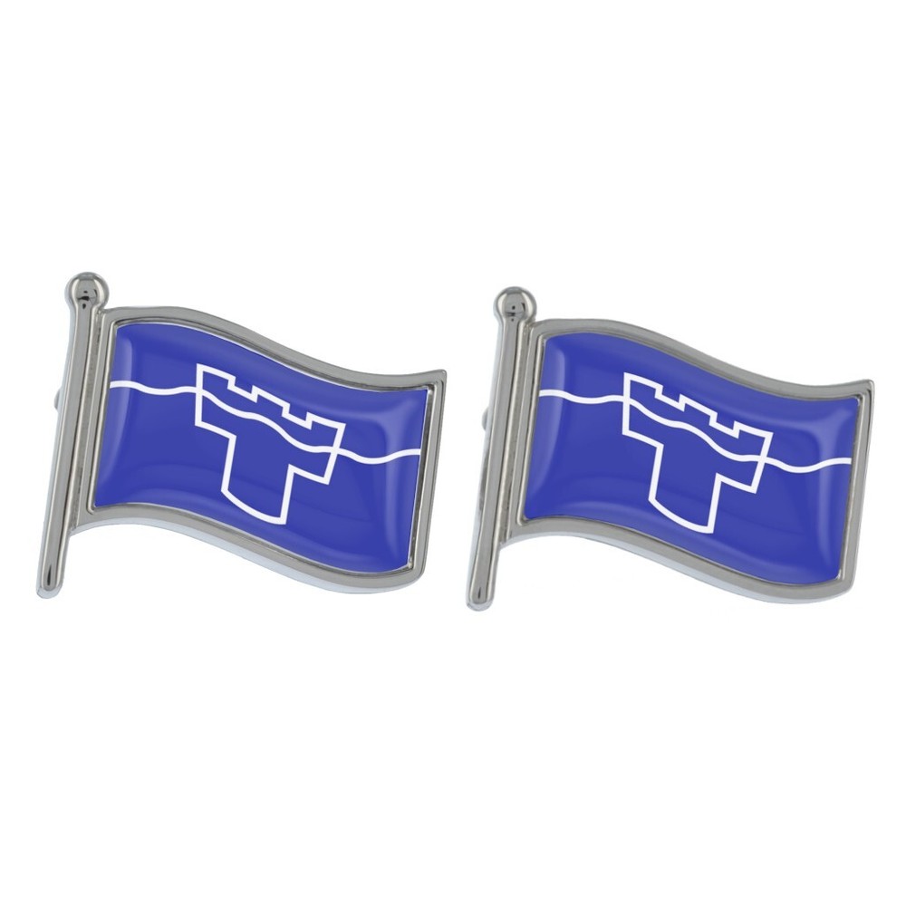 Tyne Wave Flag Silver Cufflinks Presented in a Personalised Chrome Box