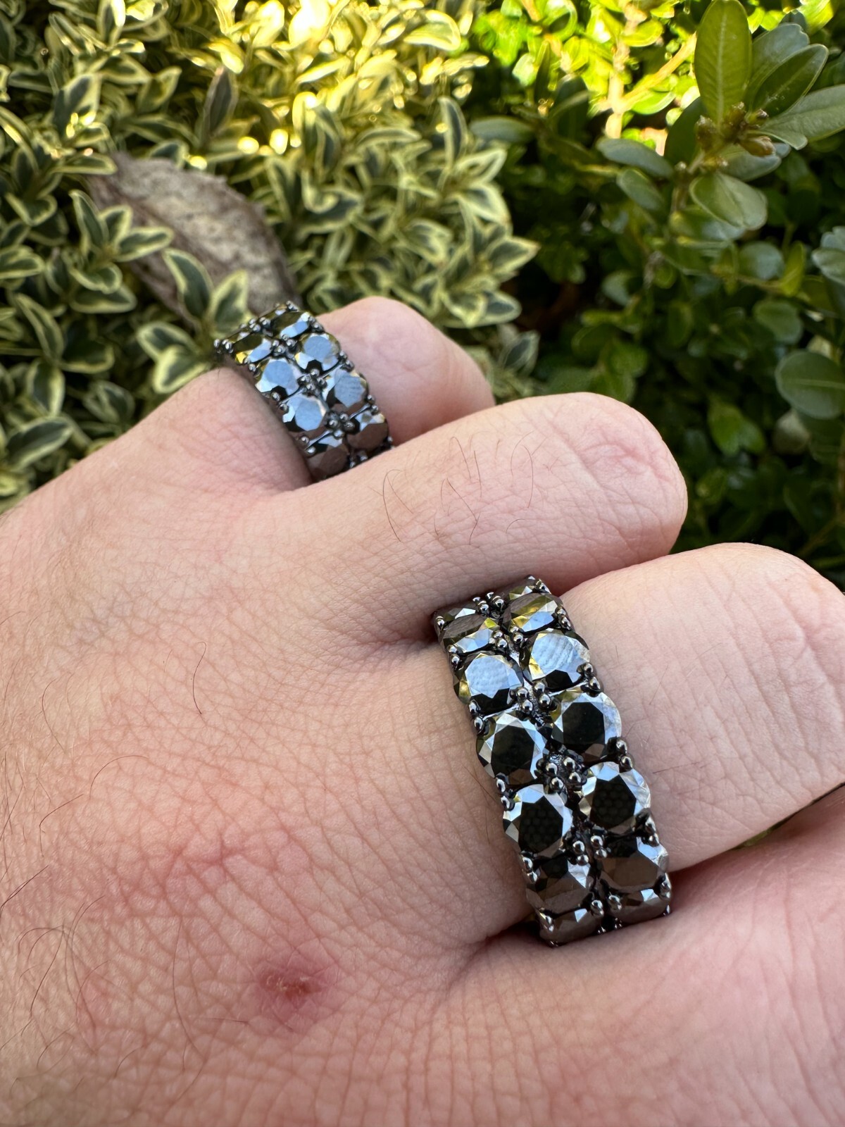 Black Moissanite Ring Real 925 Silver Oxidized Rhodium Hip Hop Iced Tennis Band