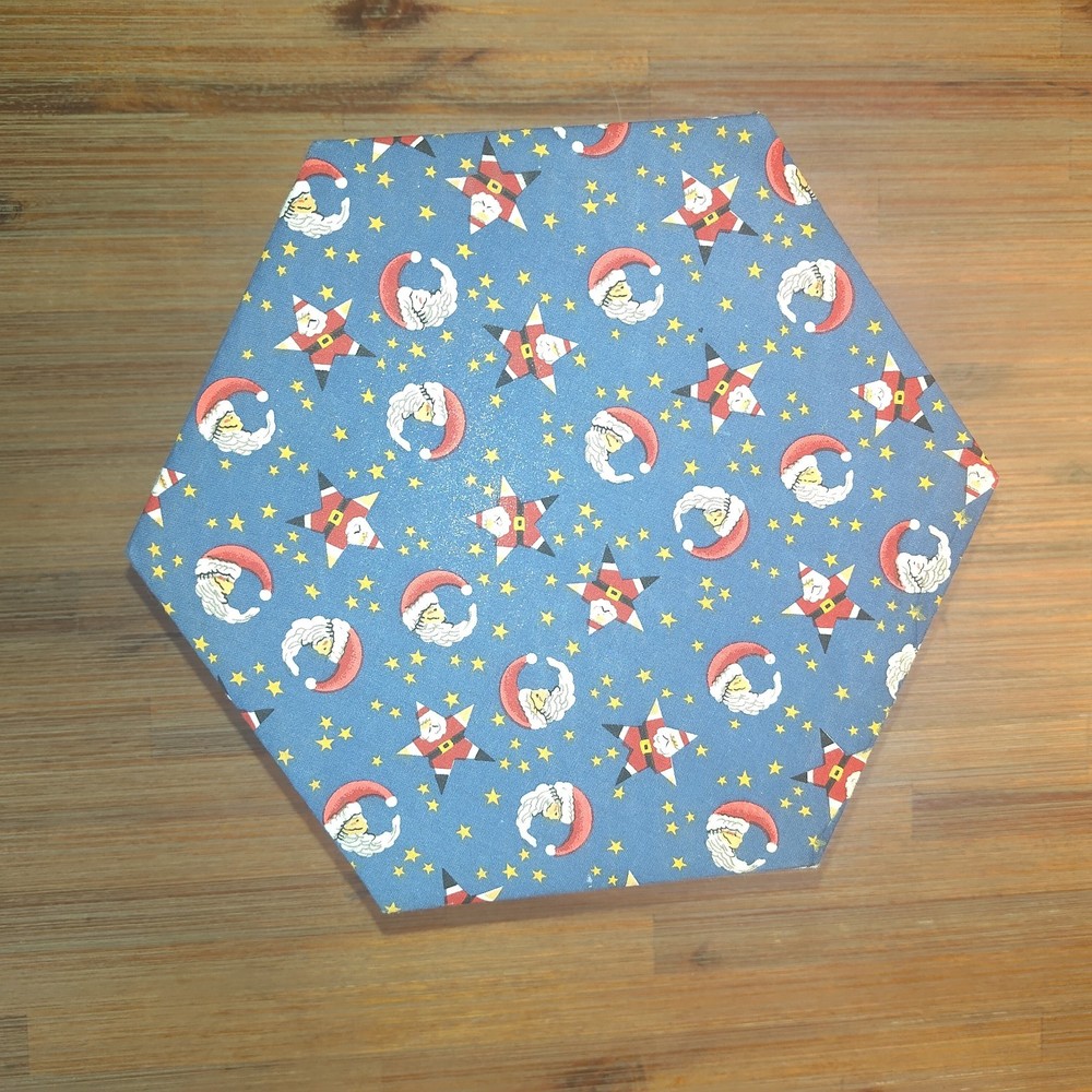 Victorian Style Handmade Folding "Exploding" Santa Print Hexagonal Sewing Box