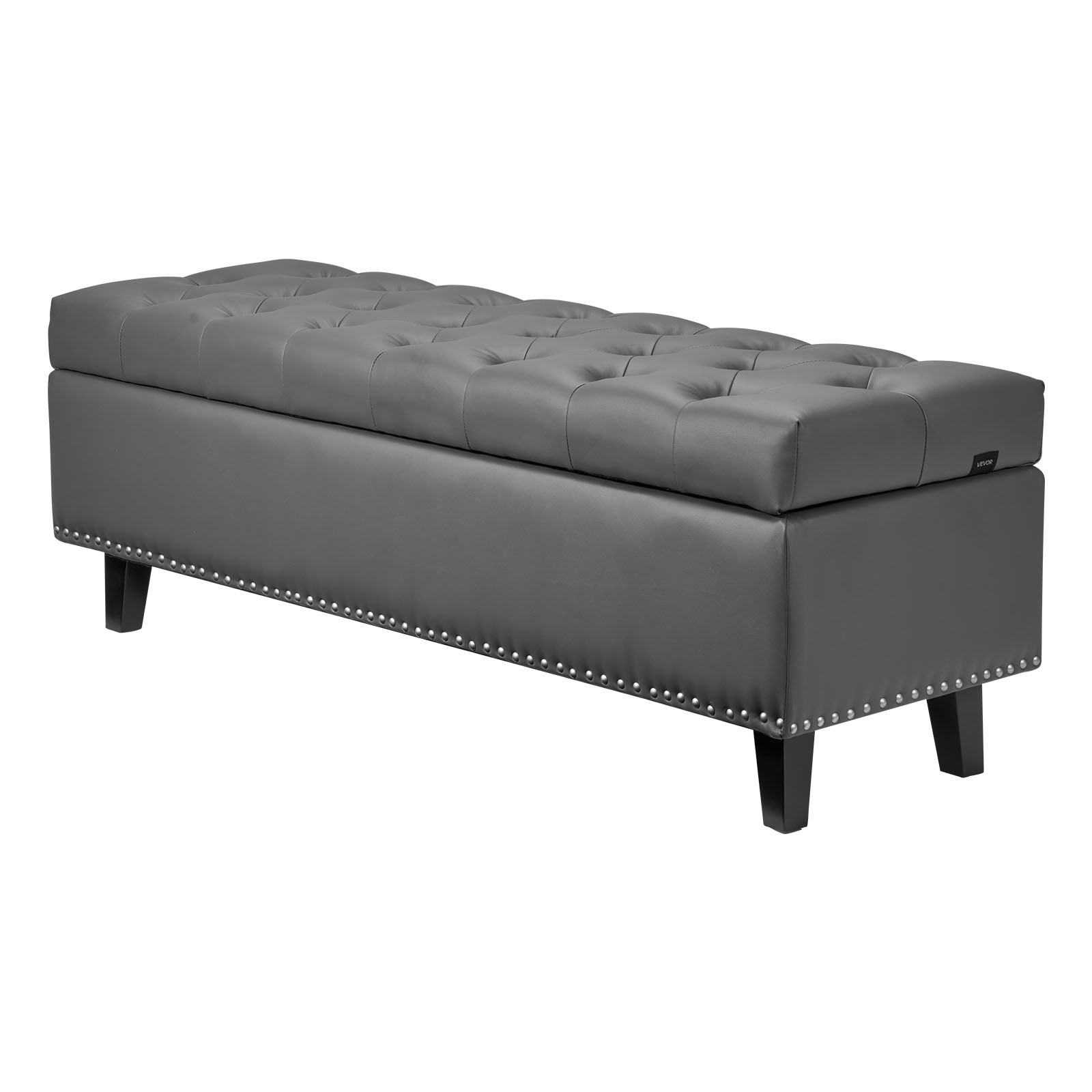 Uimoso Button-Tufted Storage Ottoman Bench PU Leather Bench with Wood Legs Gray