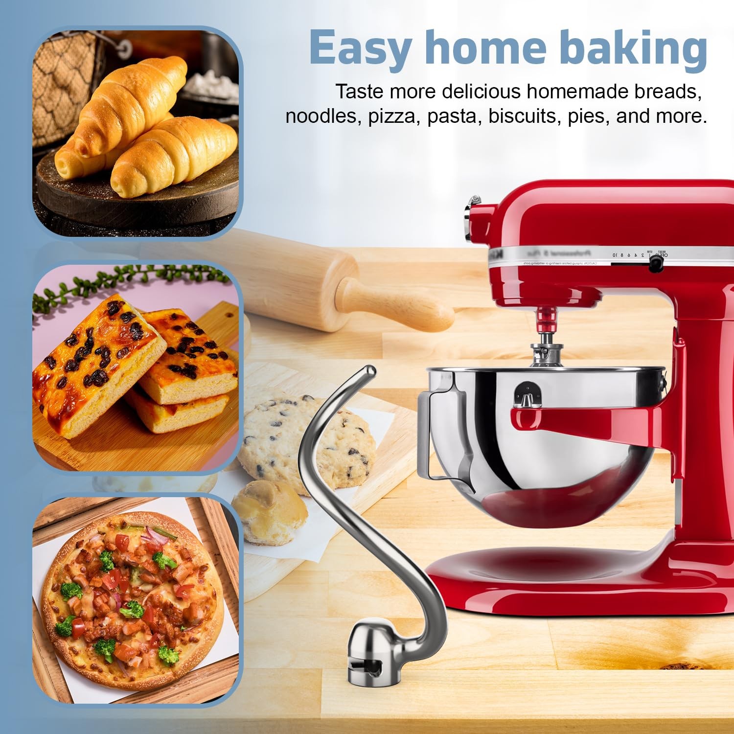 Stainless Steel Dough Hook for KitchenAid 5QT-6QT Bowl-Lift Stand Mixers, Fit...