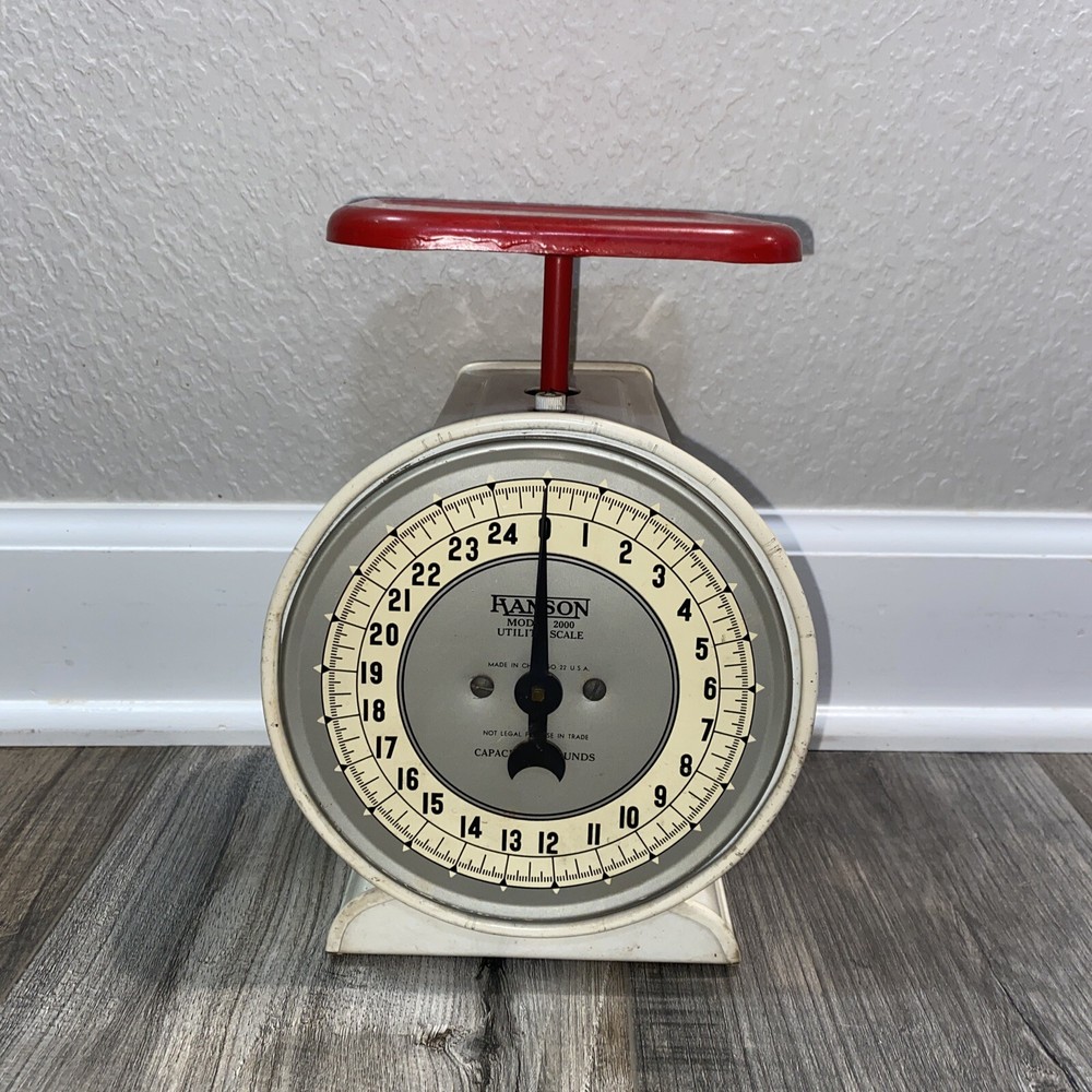 VINTAGE RETRO KITCHEN SCALE RED HANSON MODEL 2000 TABLE TOP 25LB UTILITY