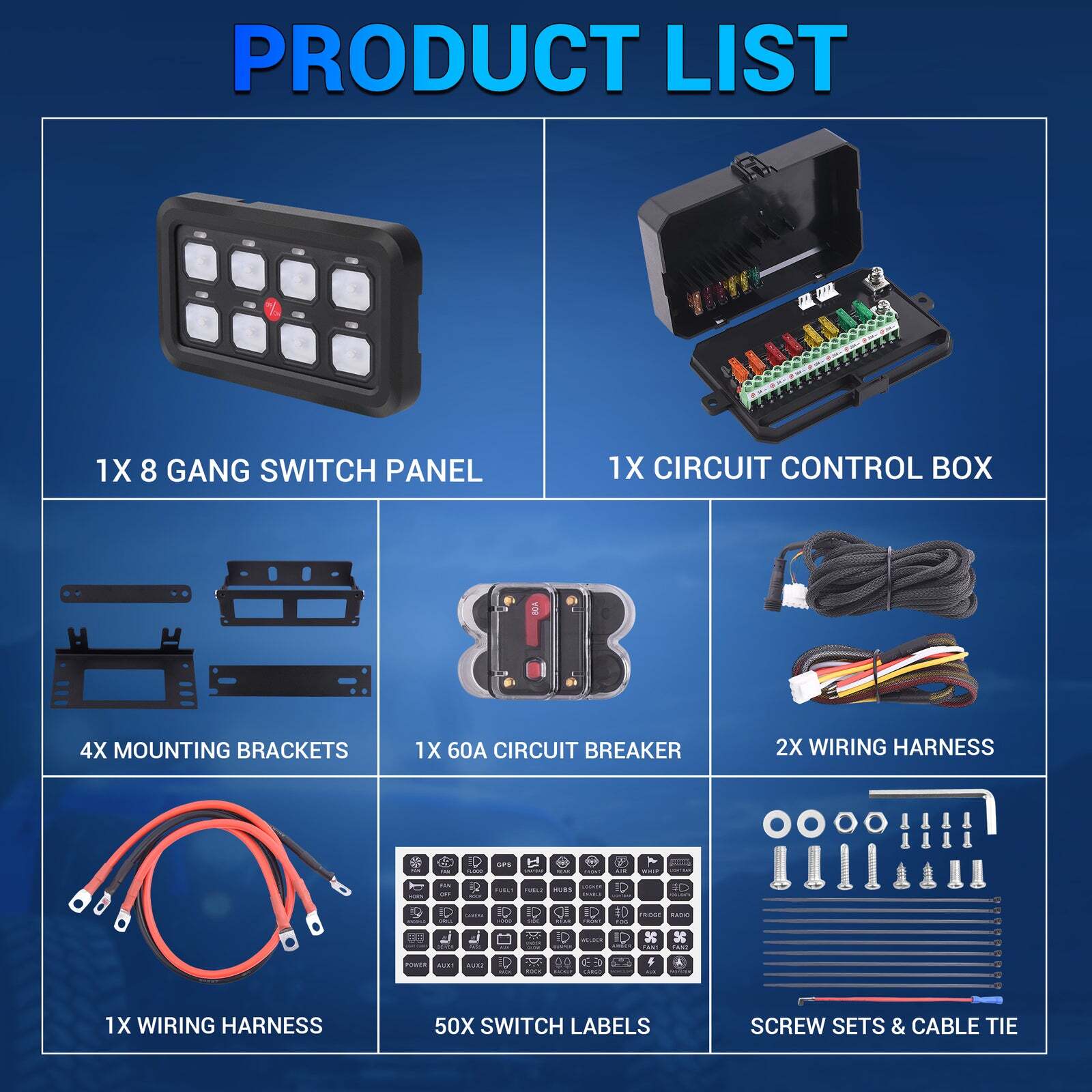 Universal 8 Gang Switch Panel On-Off LED Car Switch Panel Circuit Control 12/24V