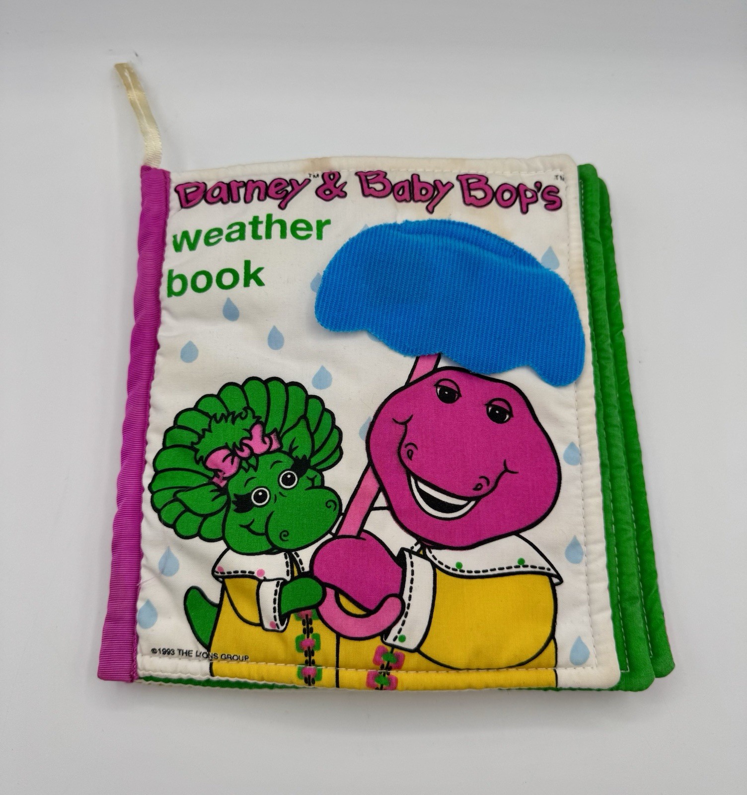 Rare Vintage 1993 Barney & Baby Bop Weather Book Soft Plush Washable