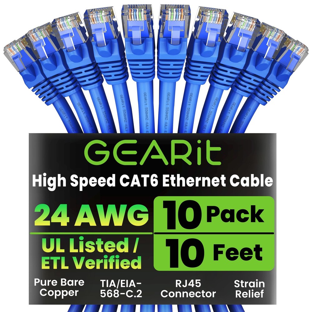 Cat 6 Ethernet Patch Cable 10 ft Blue (10 Pack) - Cat6 Patch Cables 10ft Blue...