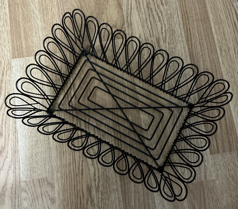 Rectangular Decorative Black Metal Footed Basket    Medium Size    New
