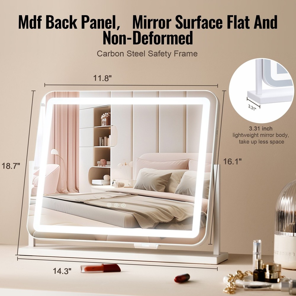 Vanity Mirror with Lights, Three Color Lighting Modes, Lighted Makeup LED Mirror