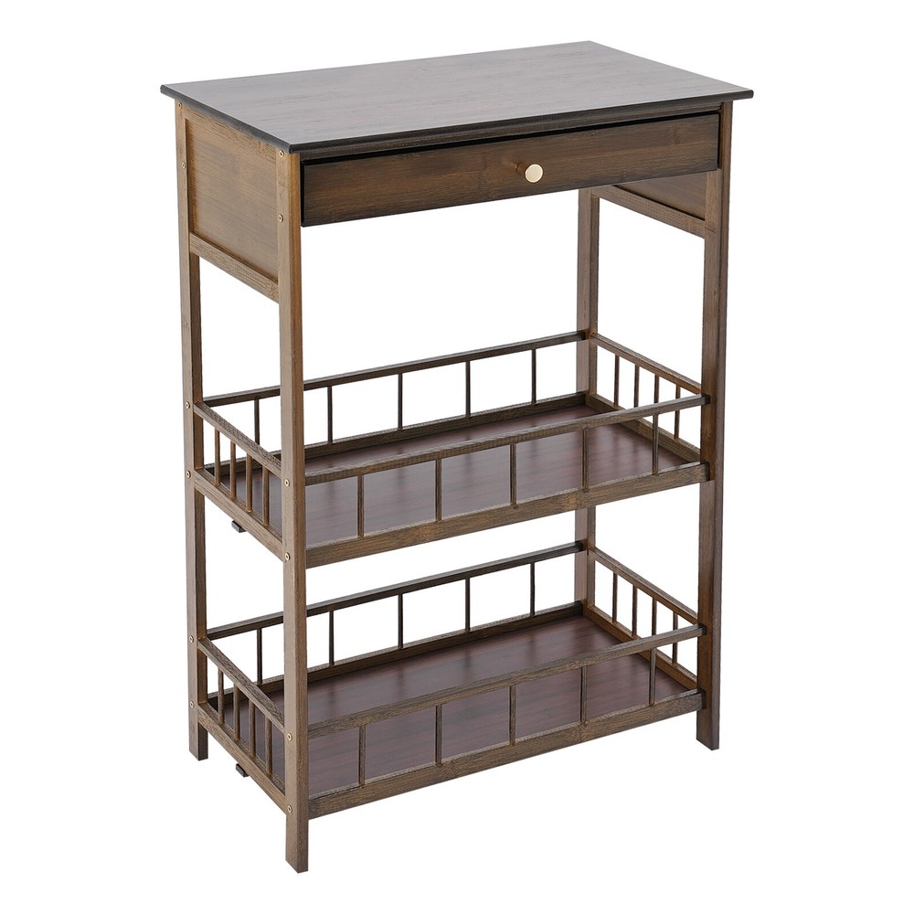 3 Tiers Side Table Side Table with Storage Drawer Bamboo End Table Tea Table
