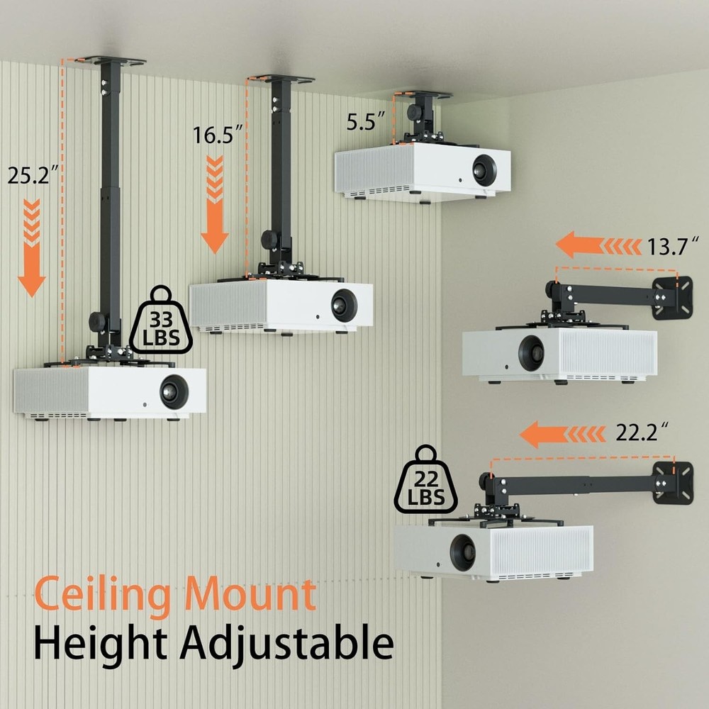 Universal Projector Ceiling Mount Wall Bracket Holder Fit Flat or Sloped Ceiling