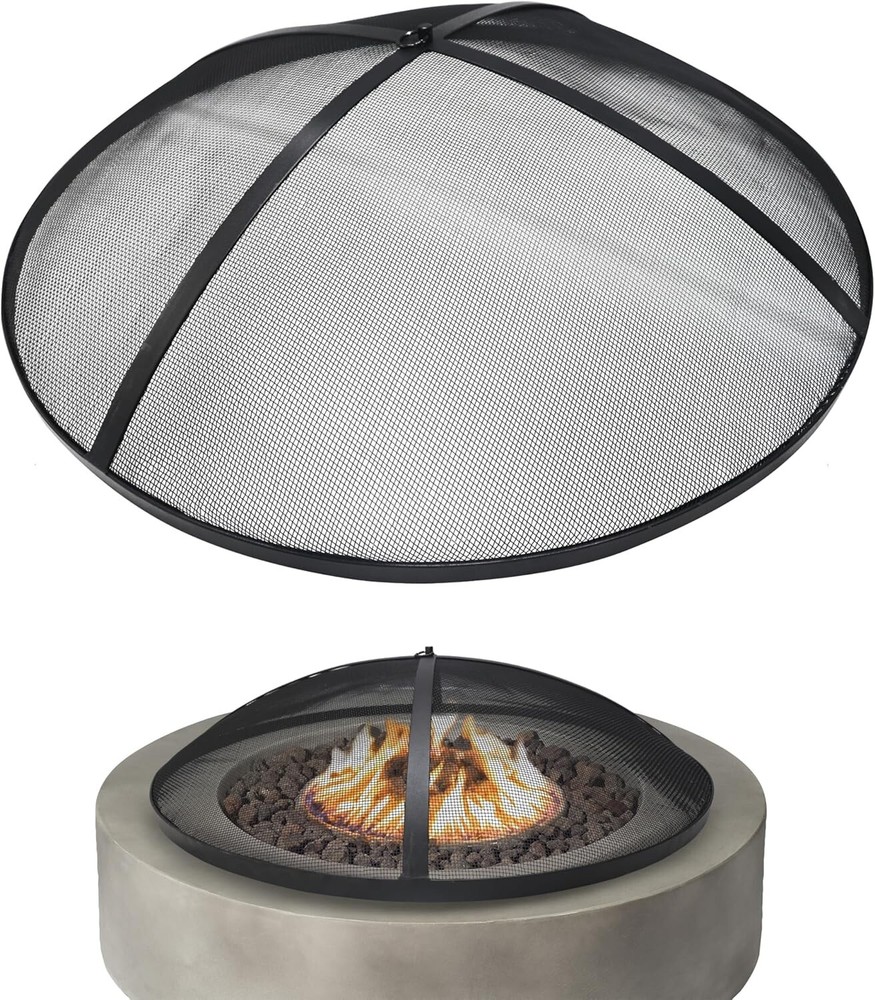 FEBTECH 36" Round Fire Pit Spark Screen Lid with Hook for Outdoor Fire Pits