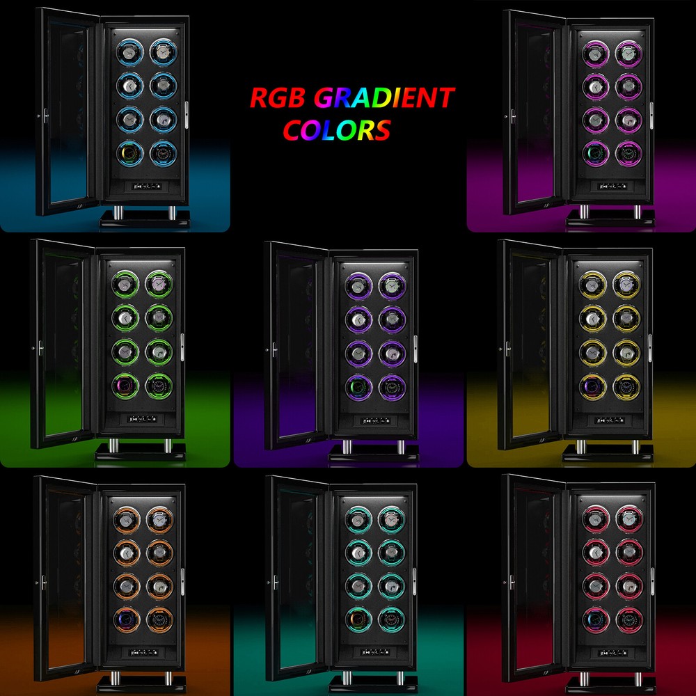 8 Watch Winder Upgraded Fingerprint Entry RGB Light LCD Remote Control Automatic