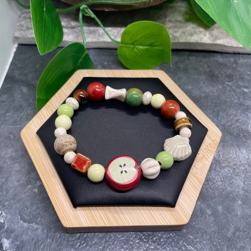 Handmade Ceramic Bead Beaded Stackable 7” Plus Stretch Bracelet New B434