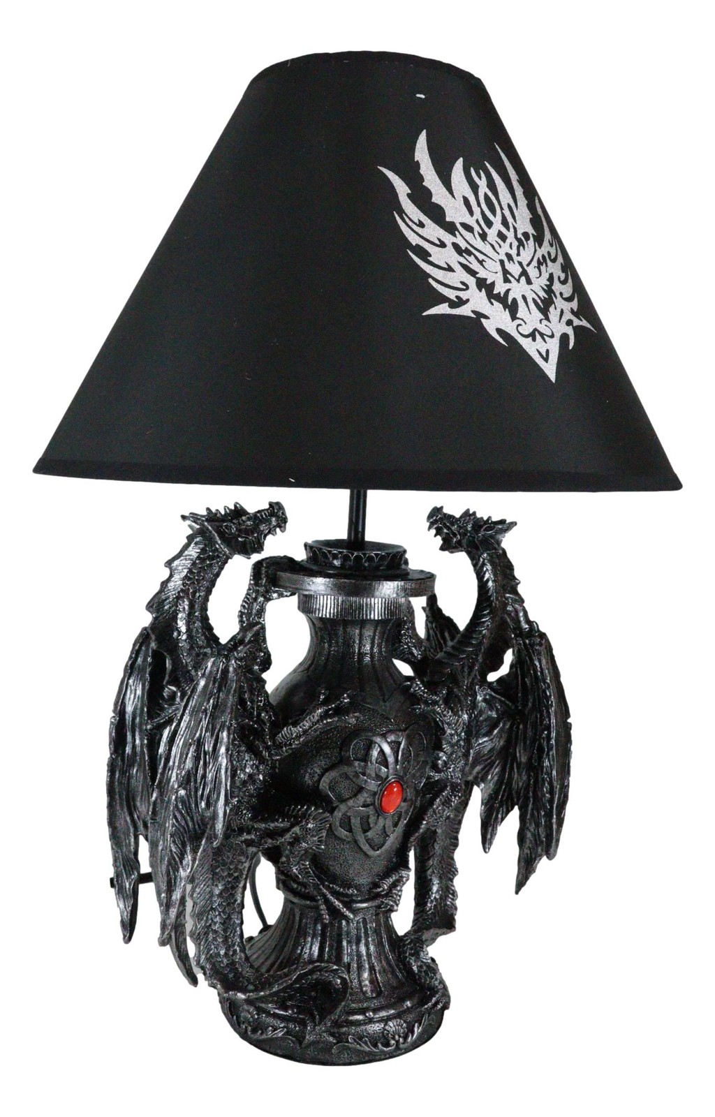 Ebros Gothic Climbing Dual Dragon Desktop Table Lamp Statue Decor & Shade 19"H