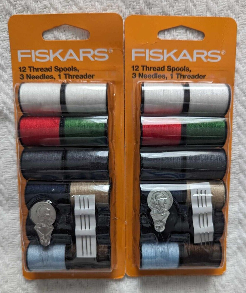 Fiskars 12 Thread Spools, 3 Needles, 1 Threader (2 Packs)