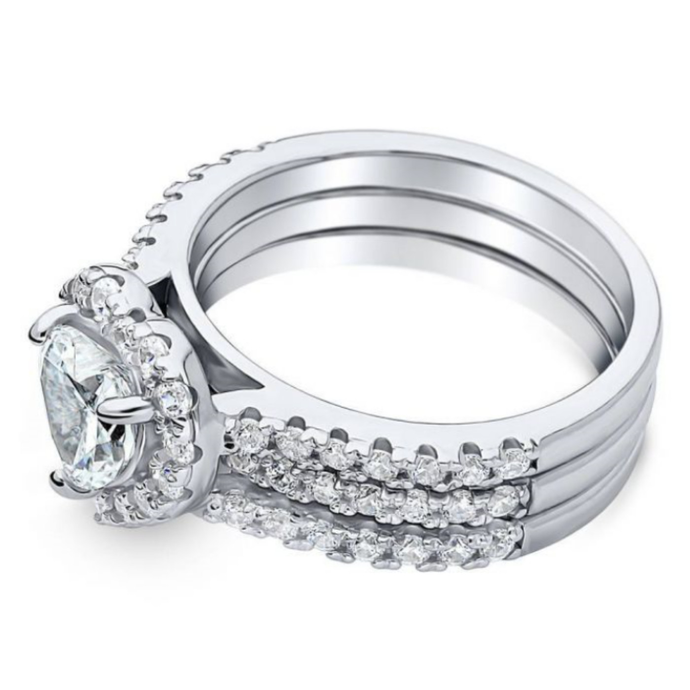 Sterling Silver AAAA Cubic Zirconia Heart Shaped Insert Ring Set