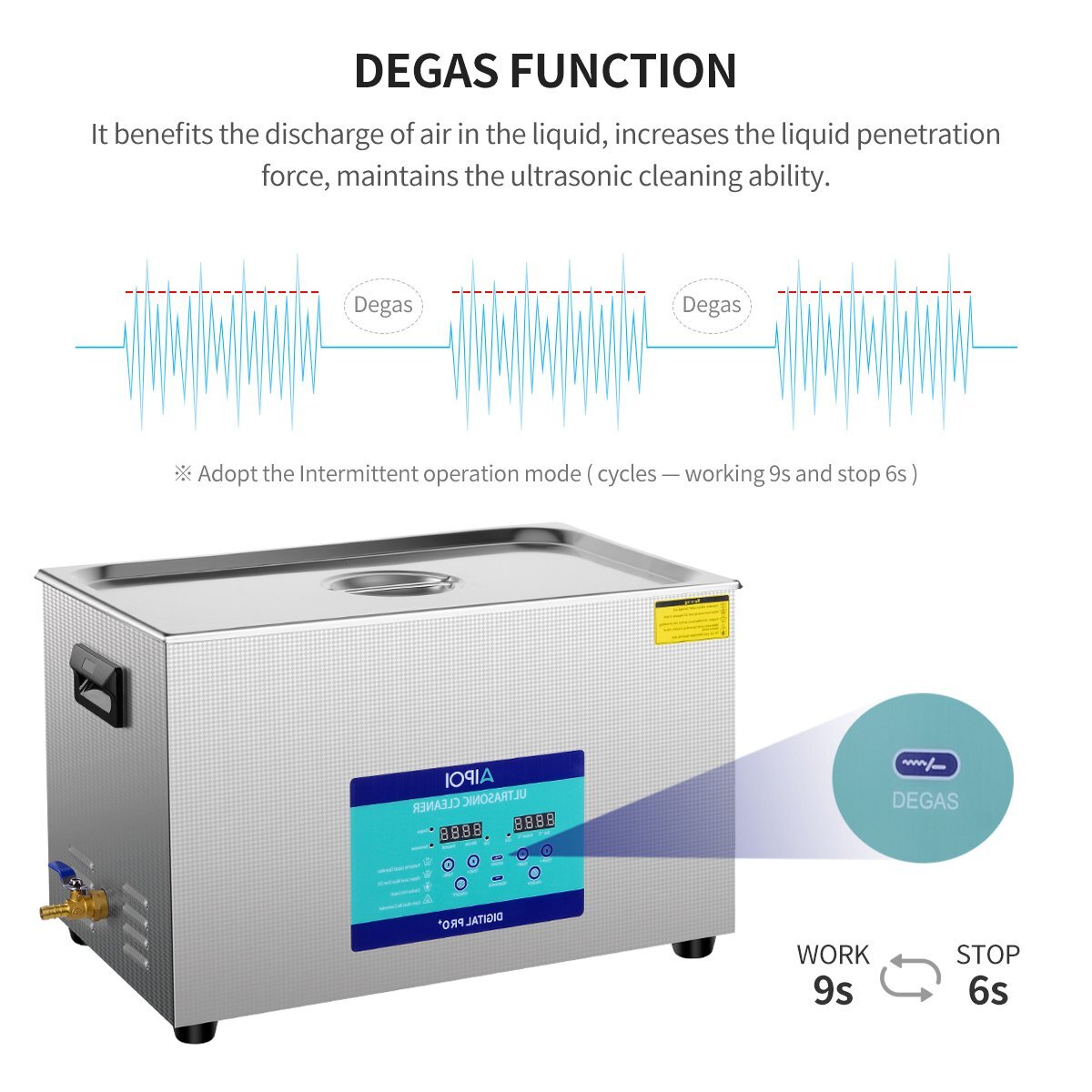 AIPOI Ultrasonic Cleaner 30L Liter Stainless Steel Industry Heated Clean Glasses