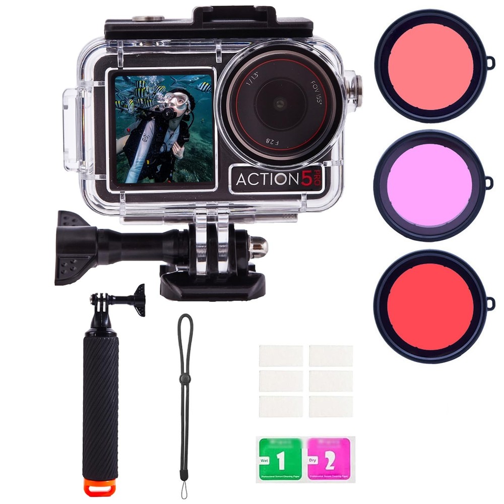 UnisonPet Waterproof Case for DJI Osmo Action 5 Pro/4/3 with 3 Pack black