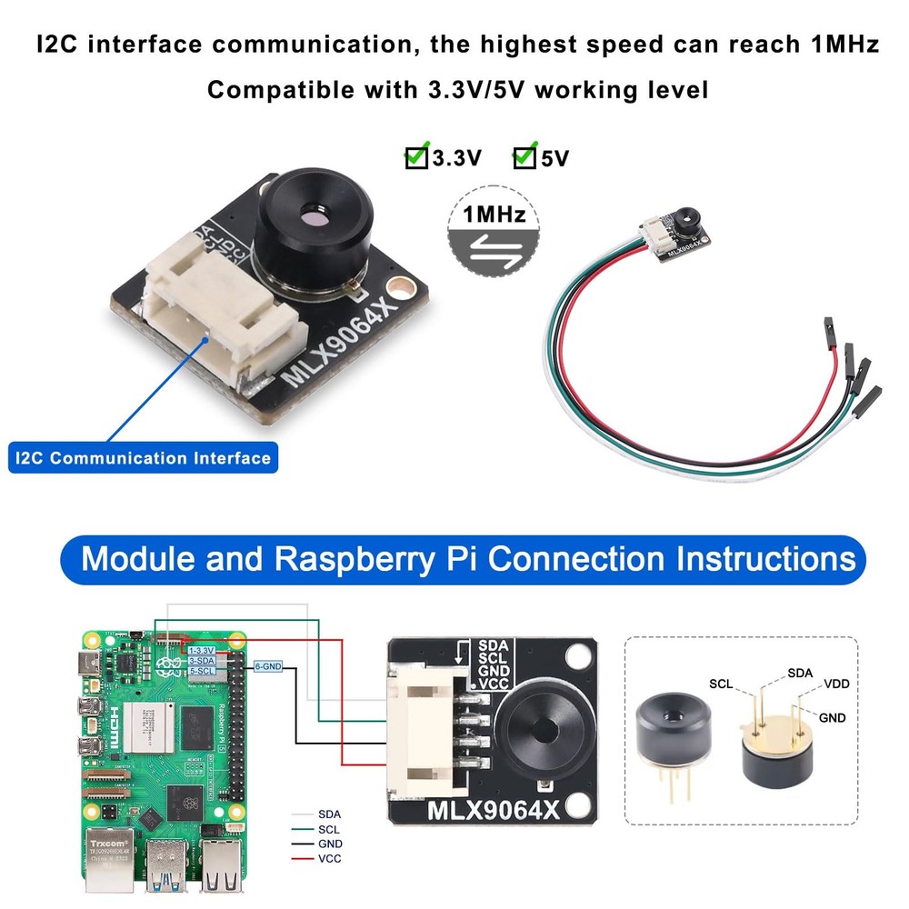 Thermal Imaging Camera MLX90640-D110, 32x24 IR Array, I2C Interface, for Rasp...