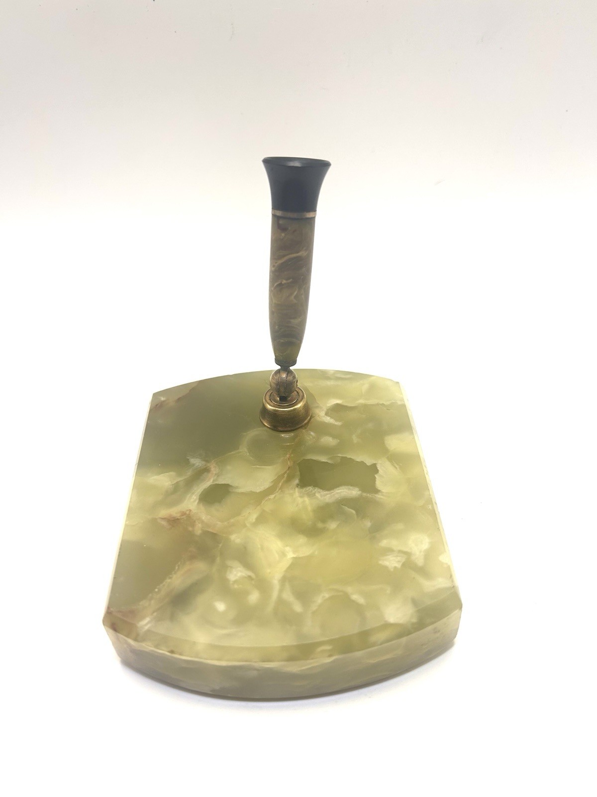 Vintage Green Onyx Marble And Brass 4 Piece Desk Set