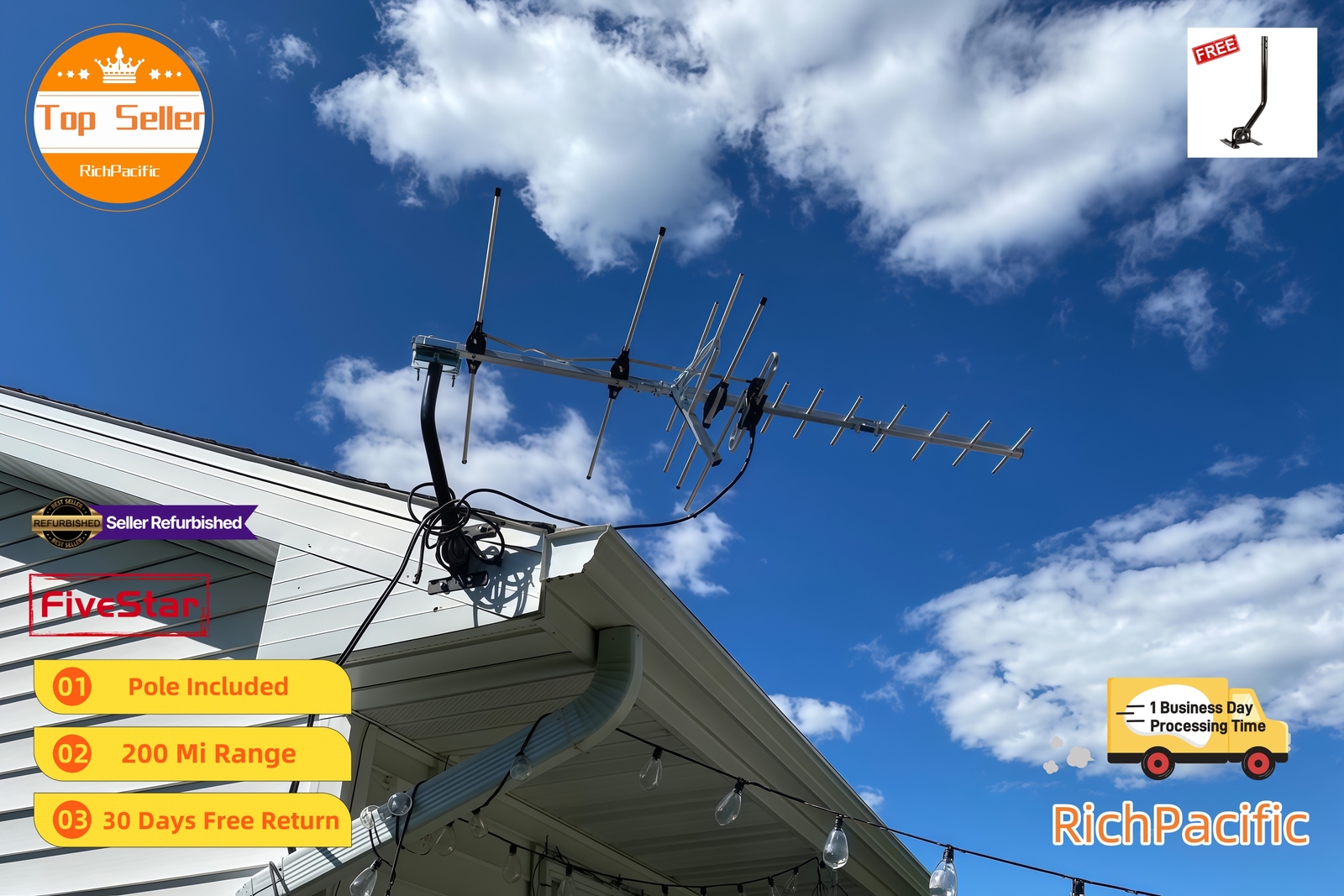 Long Range Yagi HDTV Antenna Outdoor 250 Mile UHF VHF FM Signal Booster