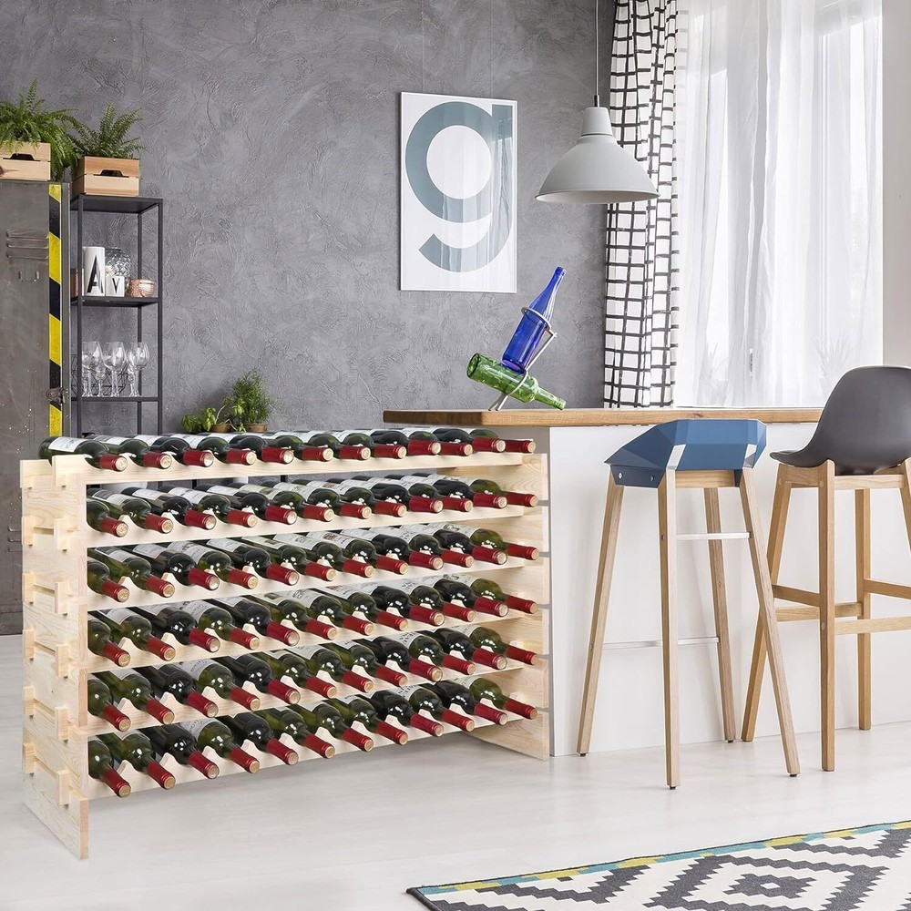 2PCS 72 Bottles Wine Rack Holder Stackable Storage 6 Tier Solid Wood Display