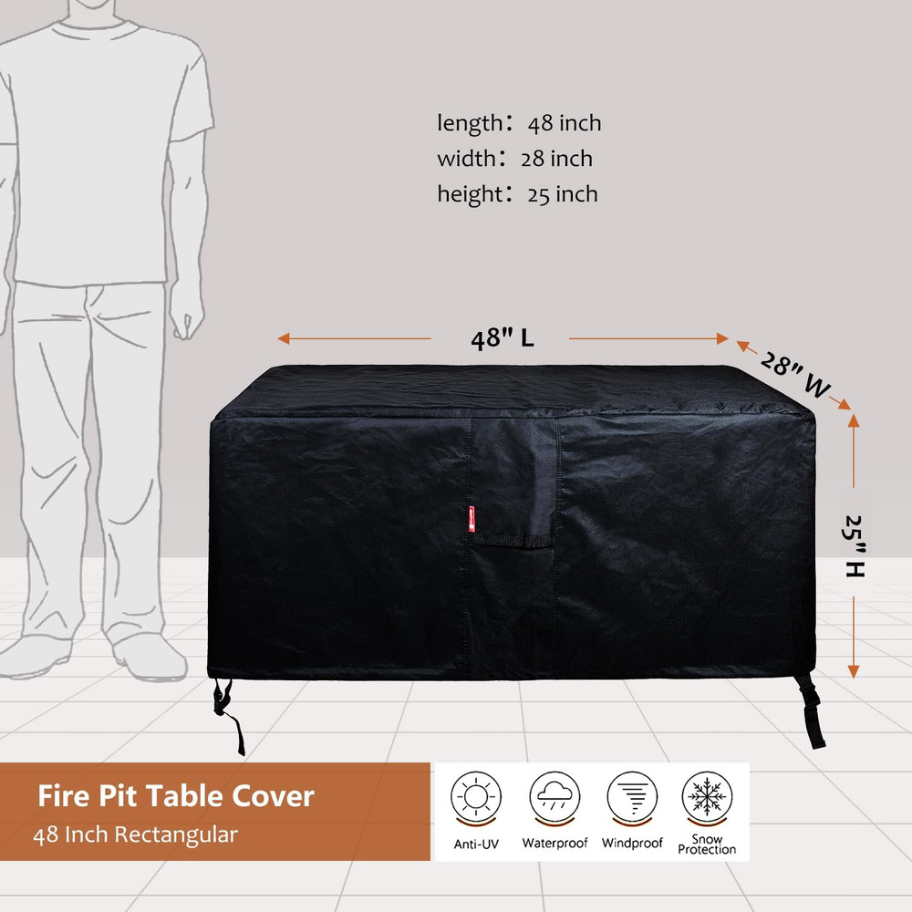 Sheechung Rectangular Fire Pit Cover-Fits 44-48 Inch Fire Table-Outdoor