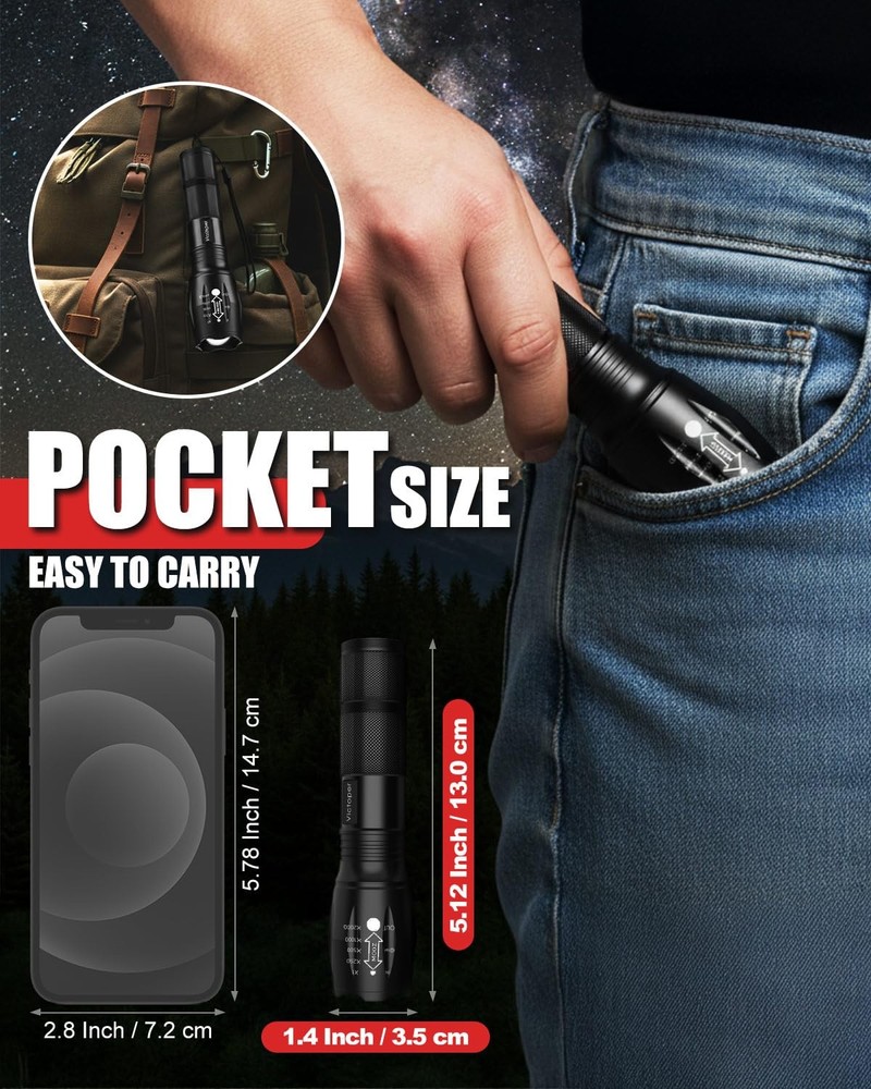 LED Flashlight 2 Pack, Bright Tactical Torch High Lumens with 5 Modes, Waterp...