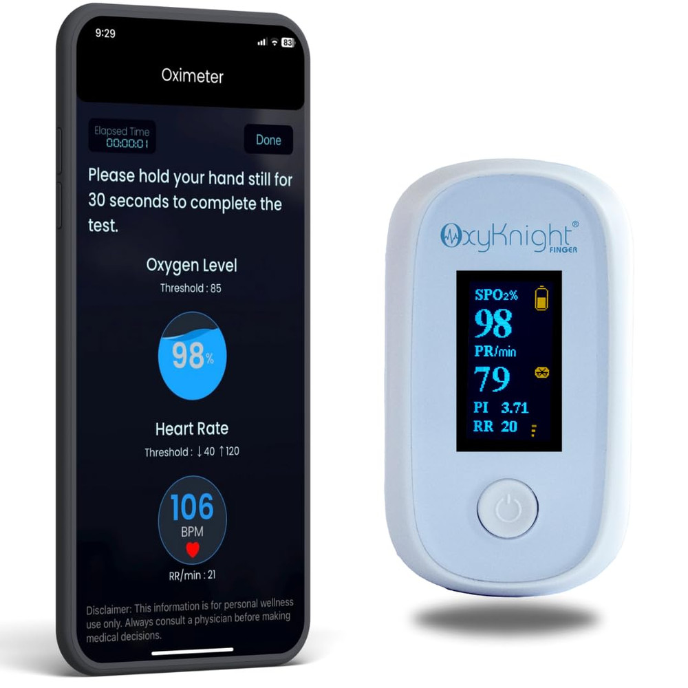 Bluetooth Fingertip Pulse Oximeter - Measures Oxygen Level, Pulse Rate & Respira