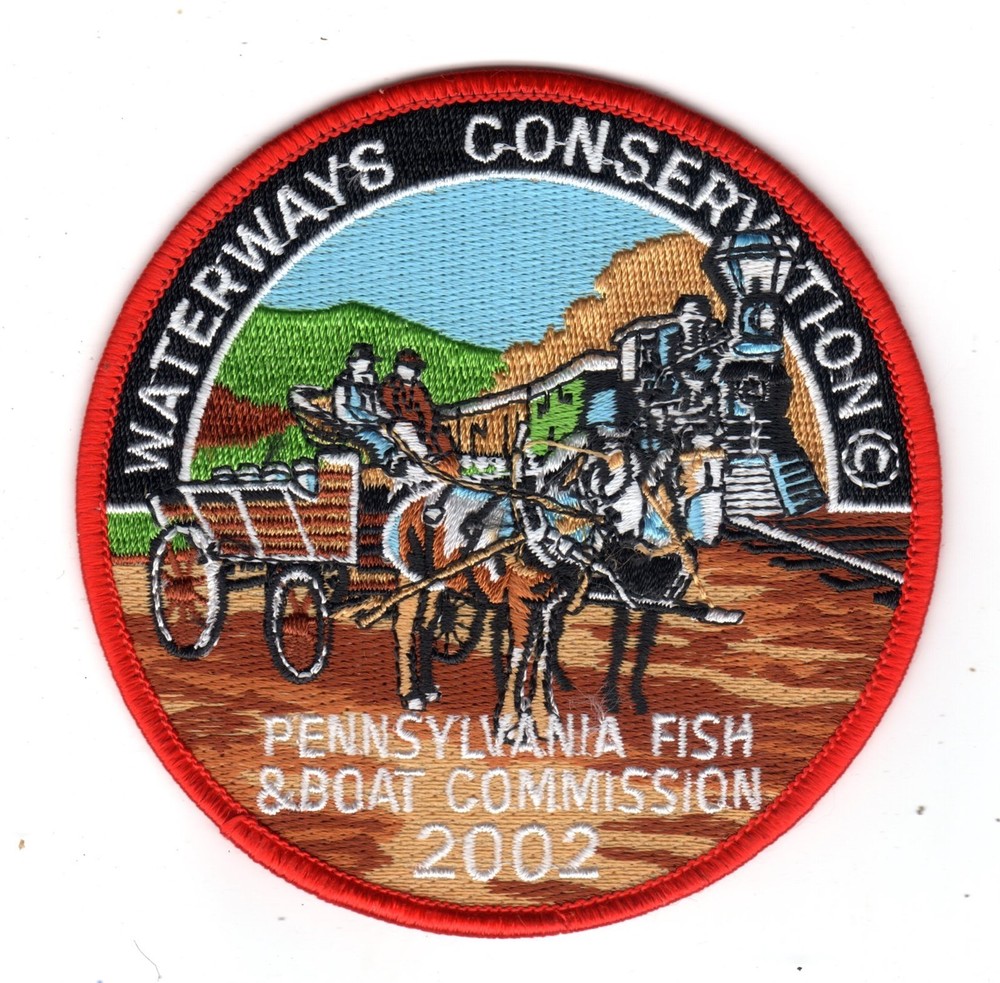 2002 PA FISH & BOAT COM 4" PATCH ORGINAL WAGON AND TRAIN WATERWAYS CONSERVATION
