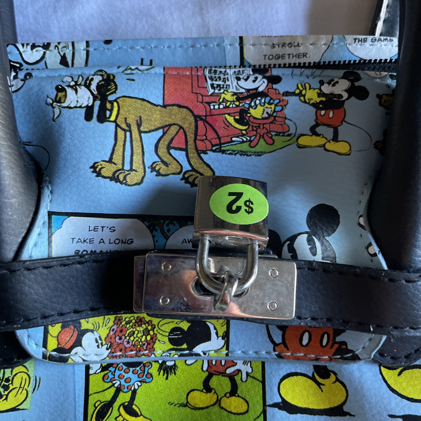 Disney Minnie & Mickey Mouse Lock & Key Satchel Purse Handbag Cartoon Comic Blue