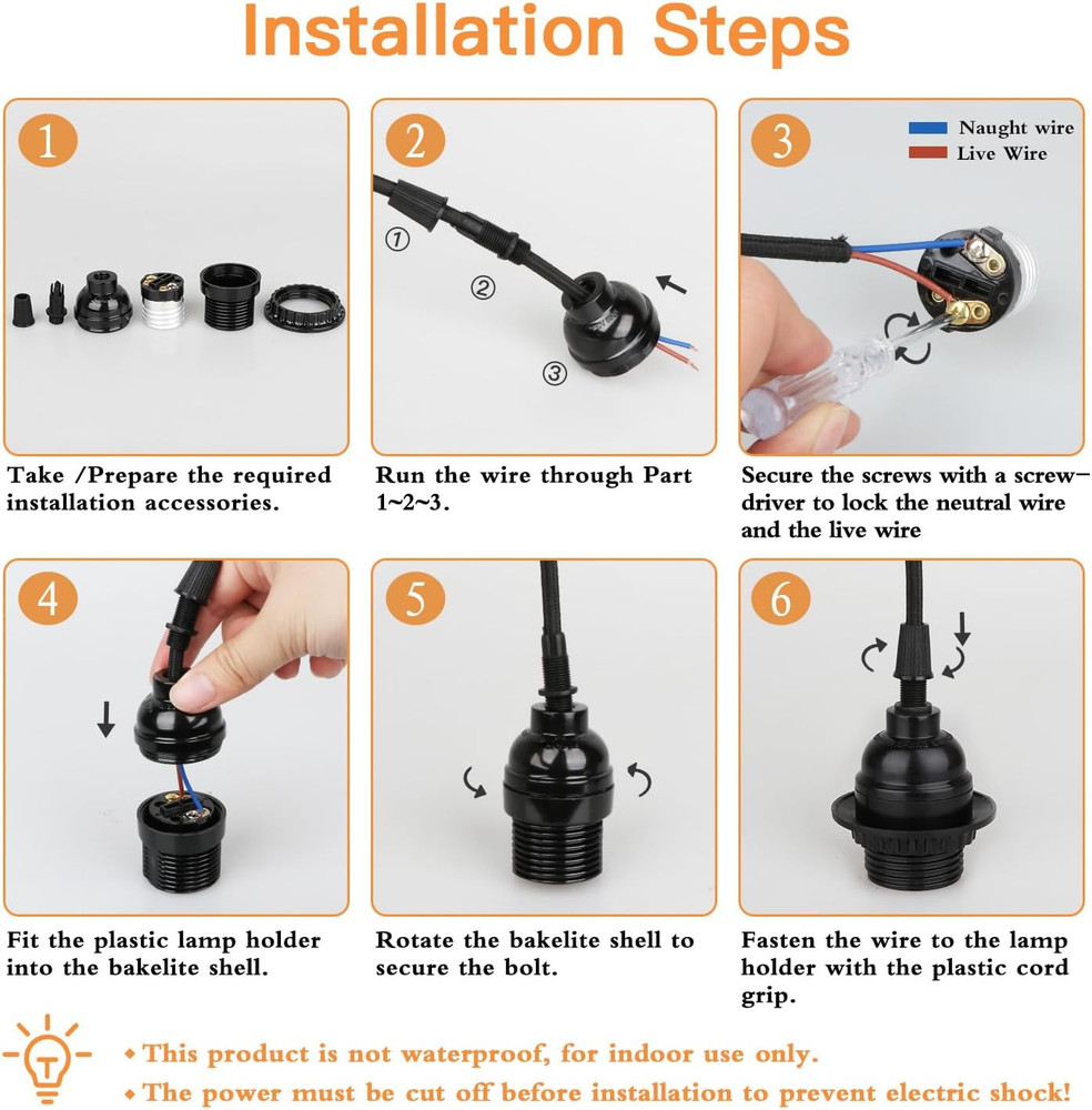 8 Pack E26 E27 Light Sockets Black Medium Screw Base with Shade Ring...