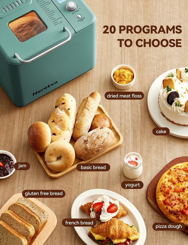 Bread Maker 20-IN-1 2LB Bread Machine Dual Heater Bread Maker Machine Automatic